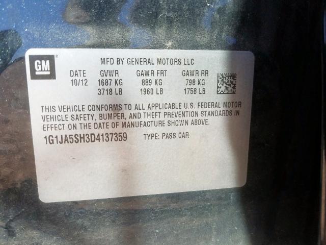 1G1JA5SH3D4137359 - 2013 CHEVROLET SONIC LS  照片 10