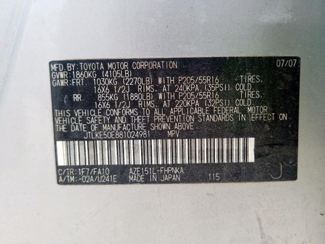 JTLKE50E881024981 - 2008 TOYOTA SCION XB  照片 10