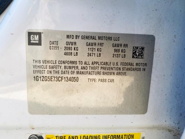 1G1ZG5E73CF134050 - 2012 CHEVROLET MALIBU LTZ  ფოტო 10