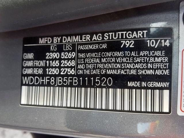 WDDHF8JB5FB111520 - 2015 MERCEDES-BENZ E 350 4MATIC  photo 10