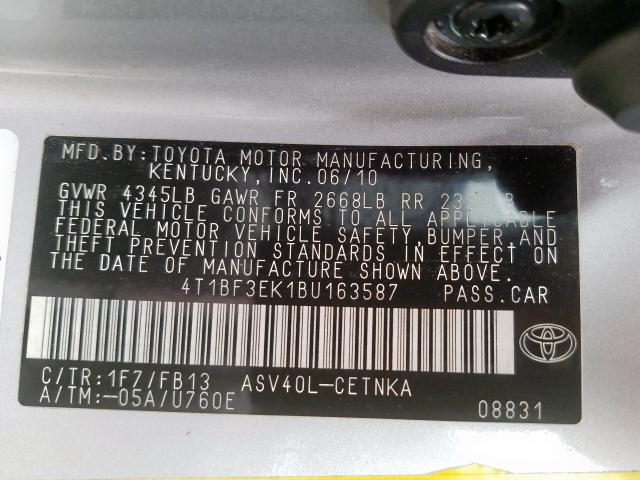 4T1BF3EK1BU163587 - 2011 TOYOTA CAMRY BASE  photo 10