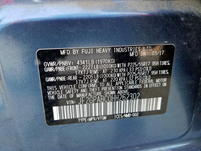 JF2GPABC0HH262302 - 2017 SUBARU CROSSTREK PREMIUM  ფოტო 10