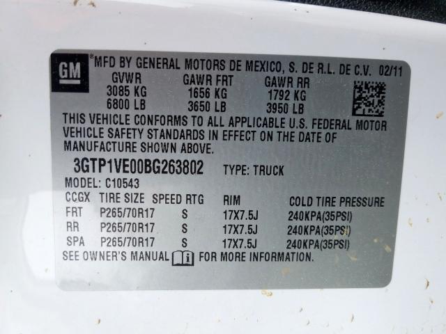 3GTP1VE00BG263802 - 2011 GMC SIERRA C1500 SLE  photo 10