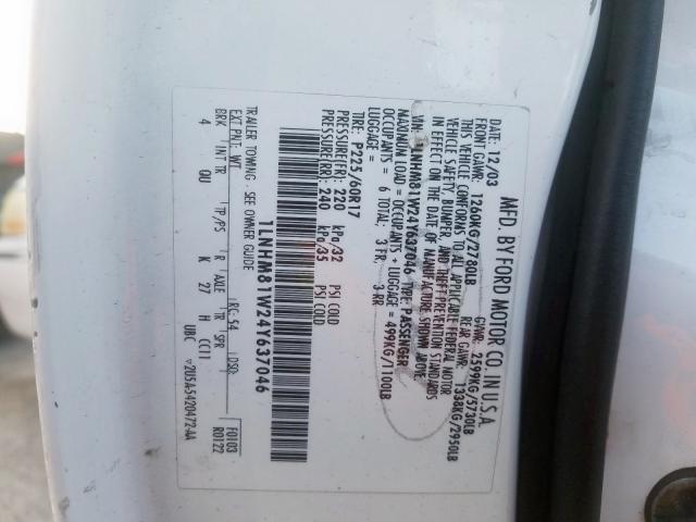 1LNHM81W24Y637046 - 2004 LINCOLN TOWN CAR EXECUTIVE  photo 10