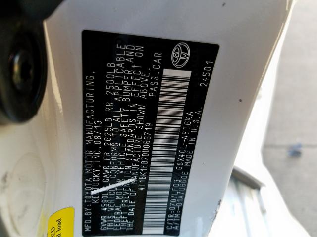 4T1BK1EB7DU066719 - 2013 TOYOTA AVALON BASE  照片 10