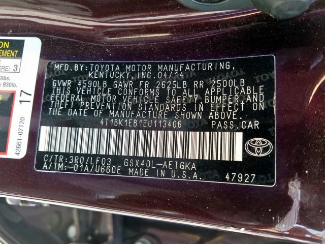 4T1BK1EB1EU113406 - 2014 TOYOTA AVALON BASE  照片 10