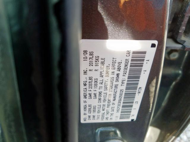 1HGCP263X9A056025 - 2009 HONDA ACCORD LX  photo 10