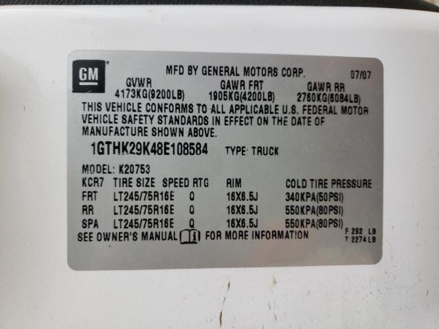 1GTHK29K48E108584 - 2008 GMC SIERRA K2500 HEAVY DUTY WHITE photo 10