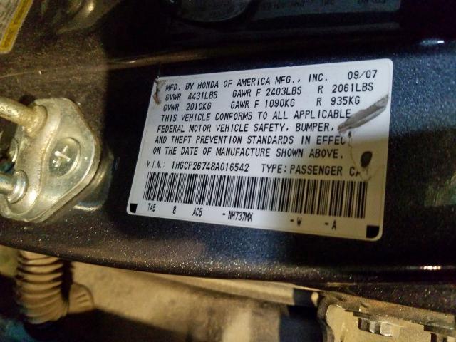 1HGCP26748A016542 - 2008 HONDA ACCORD EX  photo 10