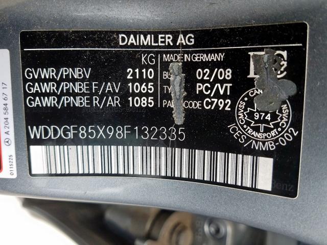 WDDGF85X98F132335 - 2008 MERCEDES-BENZ C 230 4MATIC  photo 10