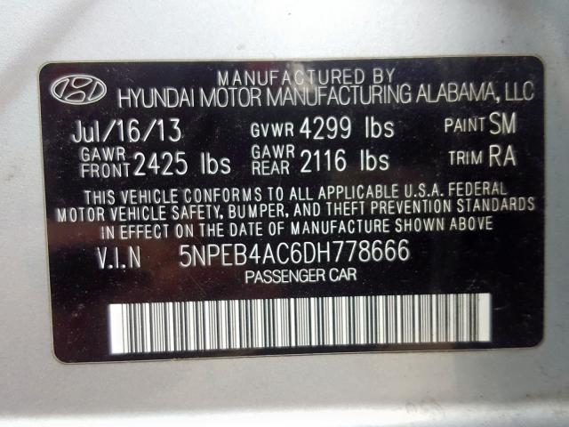 5NPEB4AC6DH778666 - 2013 HYUNDAI SONATA GLS  photo 10