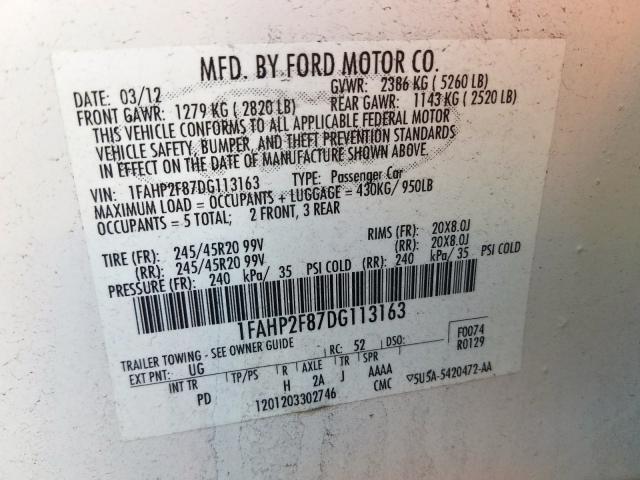 1FAHP2F87DG113163 - 2013 FORD TAURUS LIMITED  photo 10