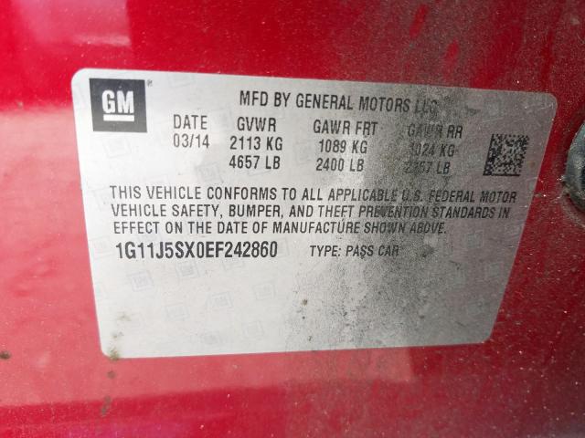 1G11J5SX0EF242860 - 2014 CHEVROLET MALIBU LTZ  照片 10