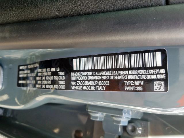 ZACCJBAB9JPH60302 - 2018 JEEP RENEGADE SPORT  լուսանկար 10