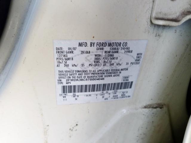 2FMDK38C57BB04046 - 2007 FORD EDGE SEL  photo 10