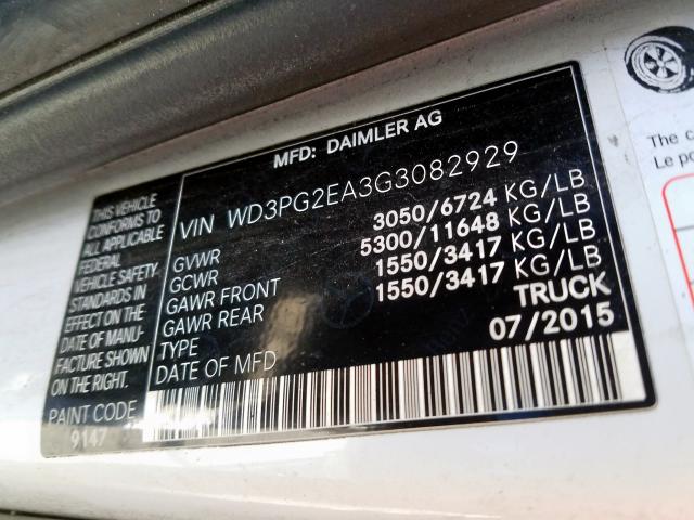 WD3PG2EA3G3082929 - 2016 MERCEDES-BENZ METRIS  photo 10