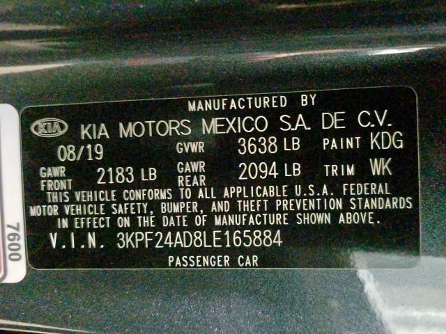 3KPF24AD8LE165884 - 2020 KIA FORTE FE  photo 10