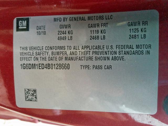 1G6DM1ED4B0128660 - 2011 CADILLAC CTS PERFORMANCE COLLECTION  фото 10