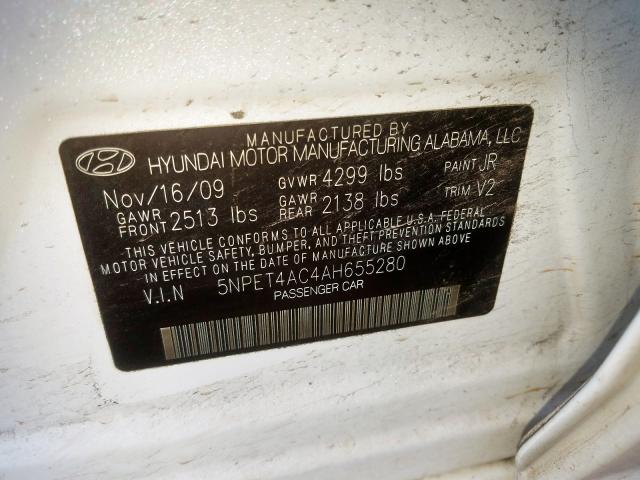 5NPET4AC4AH655280 - 2010 HYUNDAI SONATA GLS  photo 10