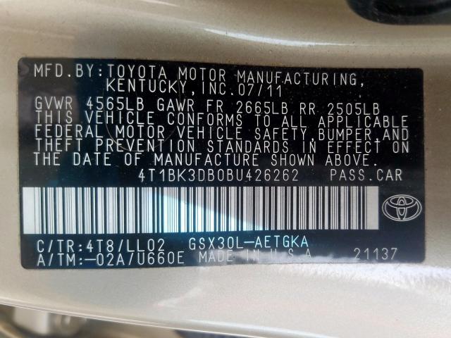 4T1BK3DB0BU426262 - 2011 TOYOTA AVALON BASE  照片 10