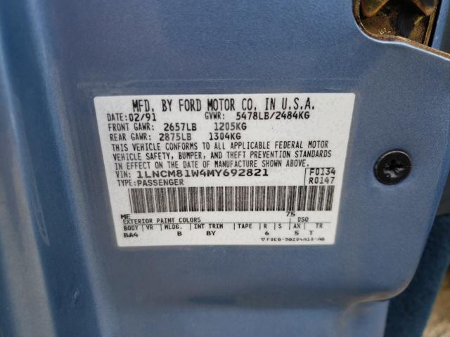 1LNCM81W4MY692821 - 1991 LINCOLN TOWN CAR EXECUTIVE أزرق صورة 10