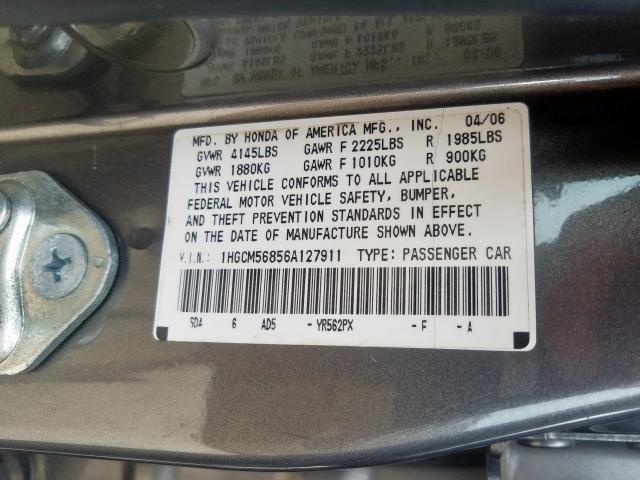 1HGCM56856A127911 - 2006 HONDA ACCORD EX  photo 10