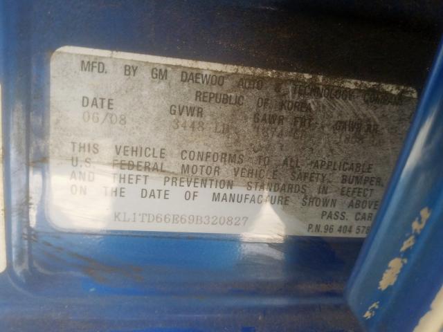 KL1TD66E69B320827 - 2009 CHEVROLET AVEO LS  ფოტო 10