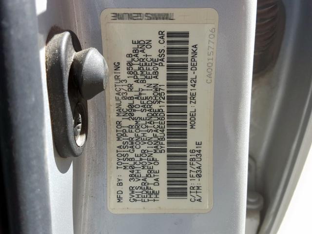 5YFBU4EE6DP172571 - 2013 TOYOTA COROLLA BASE  照片 10