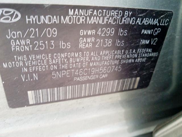 5NPET46C19H560745 - 2009 HYUNDAI SONATA GLS  photo 10