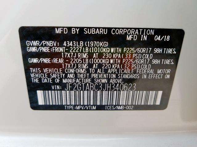 JF2GTABC3JH340623 - 2018 SUBARU CROSSTREK PREMIUM  ფოტო 10