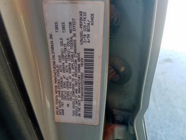 5TEGN92NX3Z229982 - 2003 TOYOTA TACOMA DOUBLE CAB PRERUNNER  photo 10