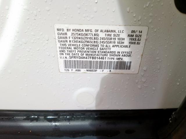 5FRYD4H47FB014461 - 2015 ACURA MDX TECHNOLOGY  photo 10