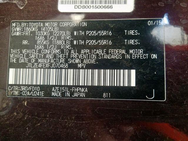 JTLZE4FEXFJ070468 - 2015 TOYOTA SCION XB  Foto 10