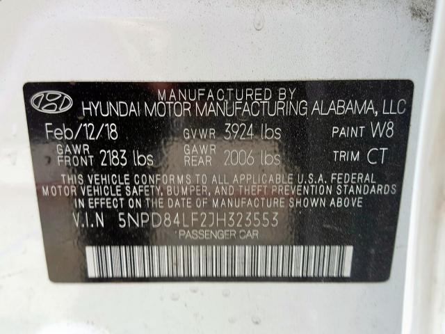 5NPD84LF2JH323553 - 2018 HYUNDAI ELANTRA SEL  photo 10