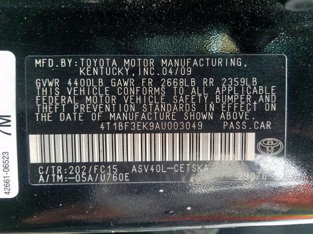 4T1BF3EK9AU003049 - 2010 TOYOTA CAMRY BASE  photo 10