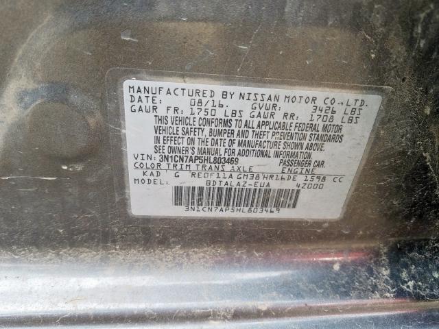 3N1CN7AP5HL803469 - 2017 NISSAN VERSA S  photo 10