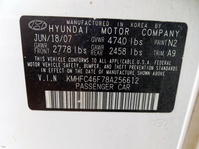 KMHFC46F78A256612 - 2008 HYUNDAI AZERA SE  photo 10