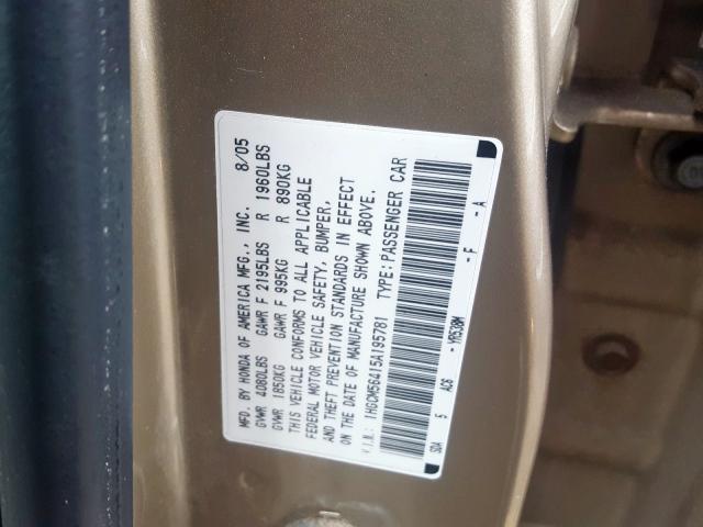 1HGCM56415A195781 - 2005 HONDA ACCORD LX  photo 10