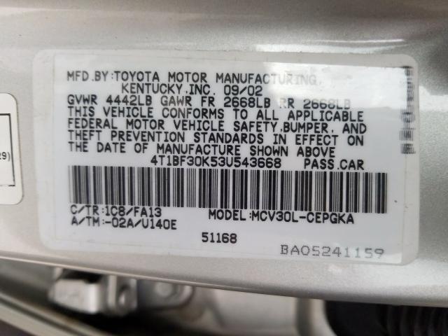 4T1BF30K53U543668 - 2003 TOYOTA CAMRY LE  photo 10