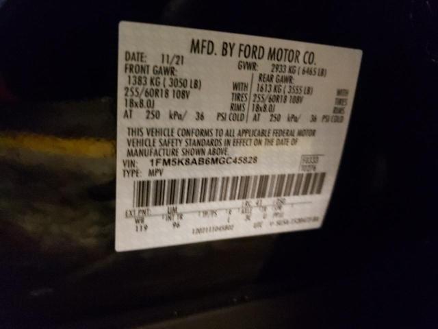 1FM5K8AB6MGC45828 - 2021 FORD EXPLORER POLICE INTERCEPTOR BLACK photo 10