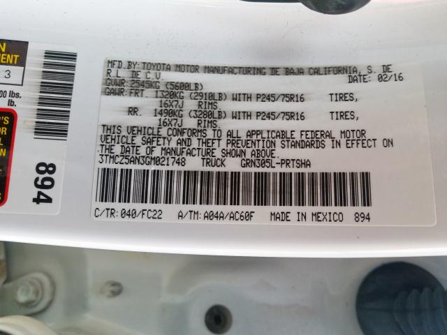 3TMCZ5AN3GM021748 - 2016 TOYOTA TACOMA DOUBLE CAB  照片 10