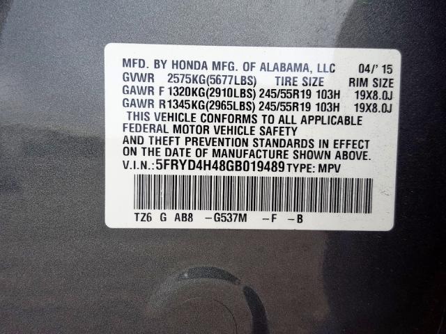 5FRYD4H48GB019489 - 2016 ACURA MDX TECHNOLOGY  photo 10