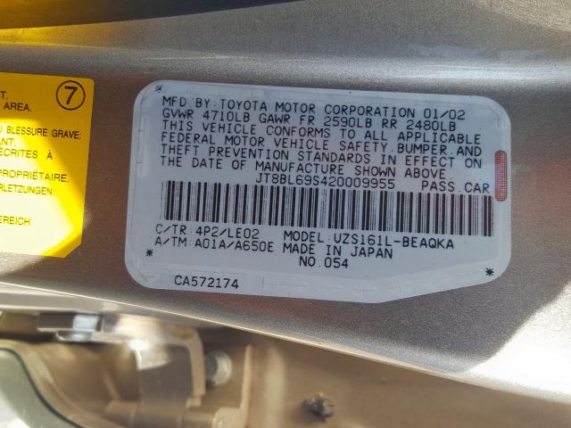 JT8BL69S420009955 - 2002 LEXUS GS 430  photo 10