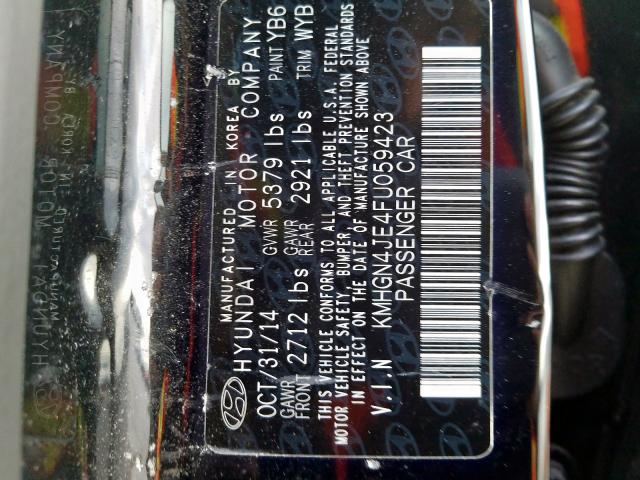 KMHGN4JE4FU059423 - 2015 HYUNDAI GENESIS 3.8L  照片 10