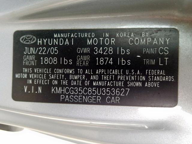 KMHCG35C85U353627 - 2005 HYUNDAI ACCENT GS  photo 10