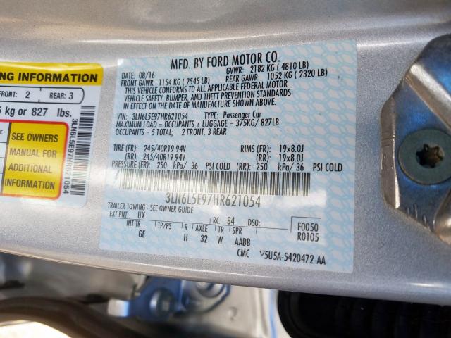 3LN6L5E97HR621054 - 2017 LINCOLN MKZ RESERVE  ფოტო 10