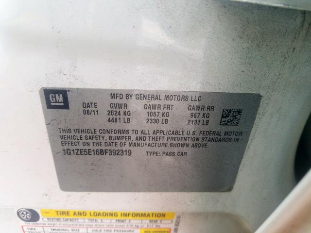 1G1ZE5E16BF392319 - 2011 CHEVROLET MALIBU LTZ  ფოტო 10