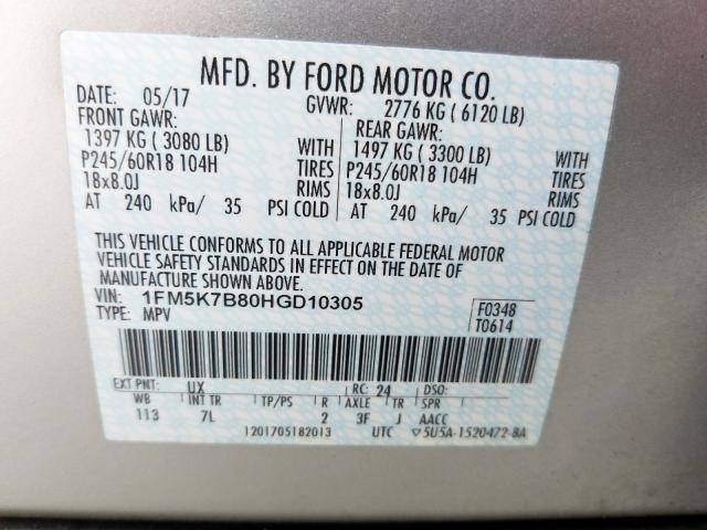 1FM5K7B80HGD10305 - 2017 FORD EXPLORER  photo 10