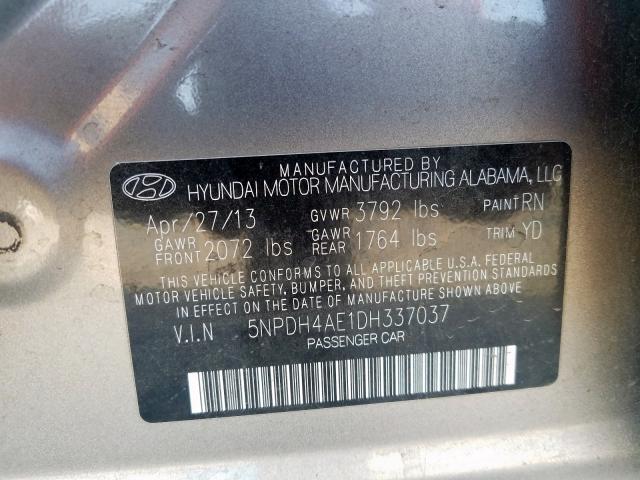 5NPDH4AE1DH337037 - 2013 HYUNDAI ELANTRA GLS  photo 10