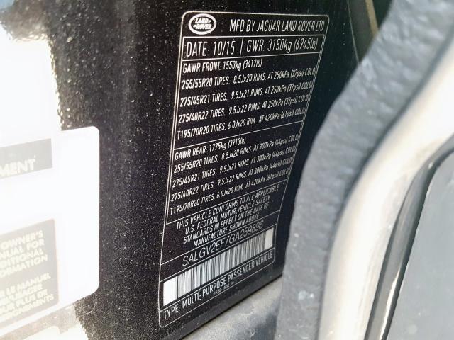 SALGV2EF7GA259896 - 2016 LAND ROVER RANGE ROVER AUTOBIOGRAPHY  photo 10